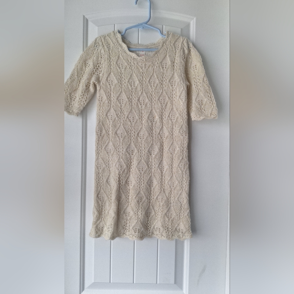 Cat & Jack Cream 3/4 Sleeve Crew Neck Sweater Dress